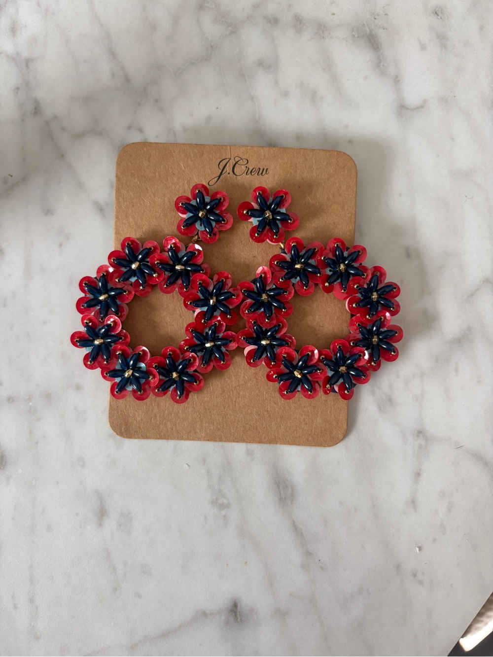 JCREW red and navy floral earrings NWT